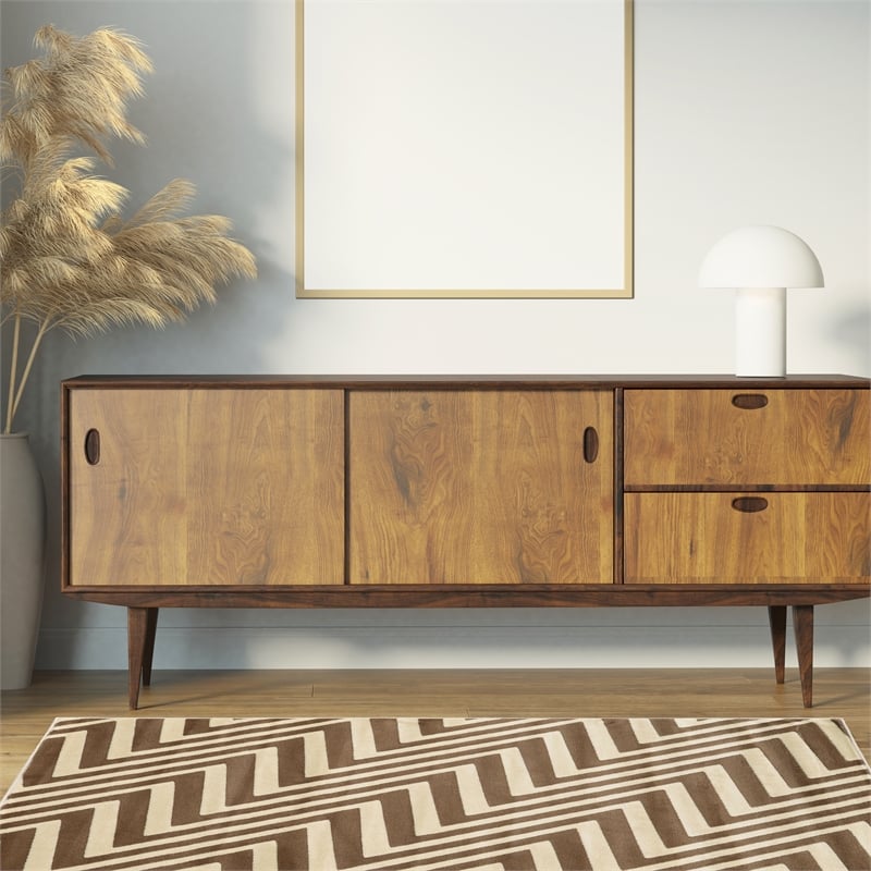 Linon Roma Zigzag Power Loomed Polypropylene 5'x7' Rug in Ivory