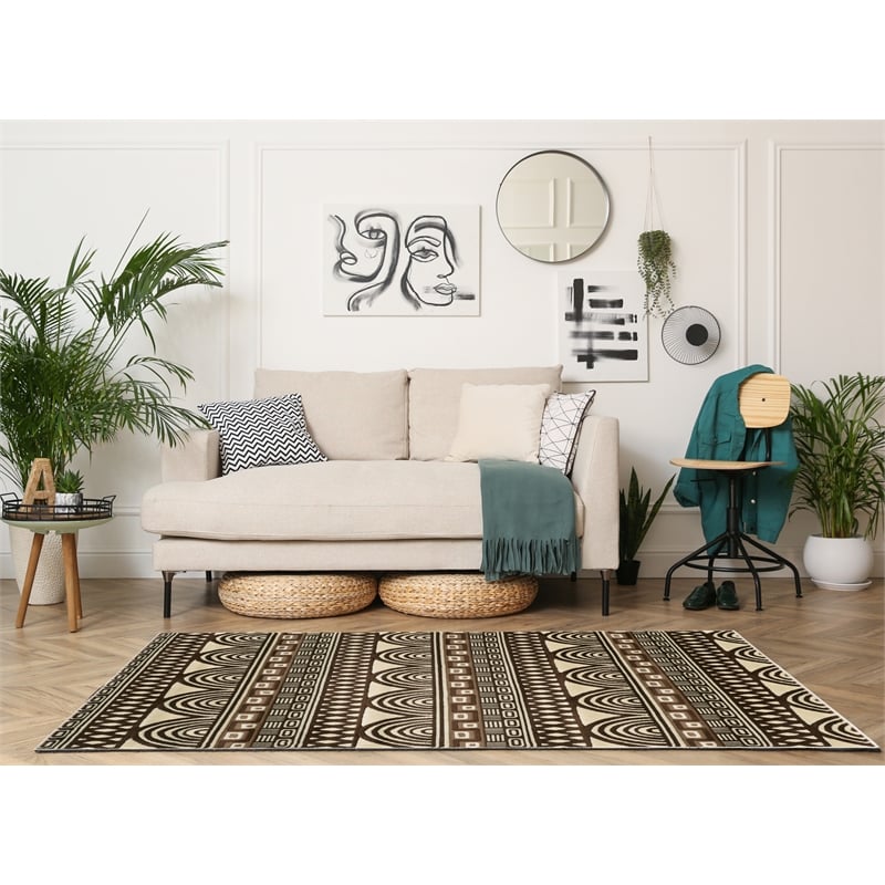 Linon Roma Lima Power Loomed Polypropylene 5'x7' Rug in Ivory