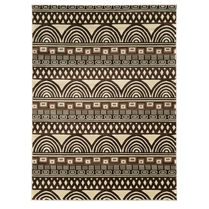 Linon Roma Lima Power Loomed Polypropylene 5'x7' Rug in Ivory