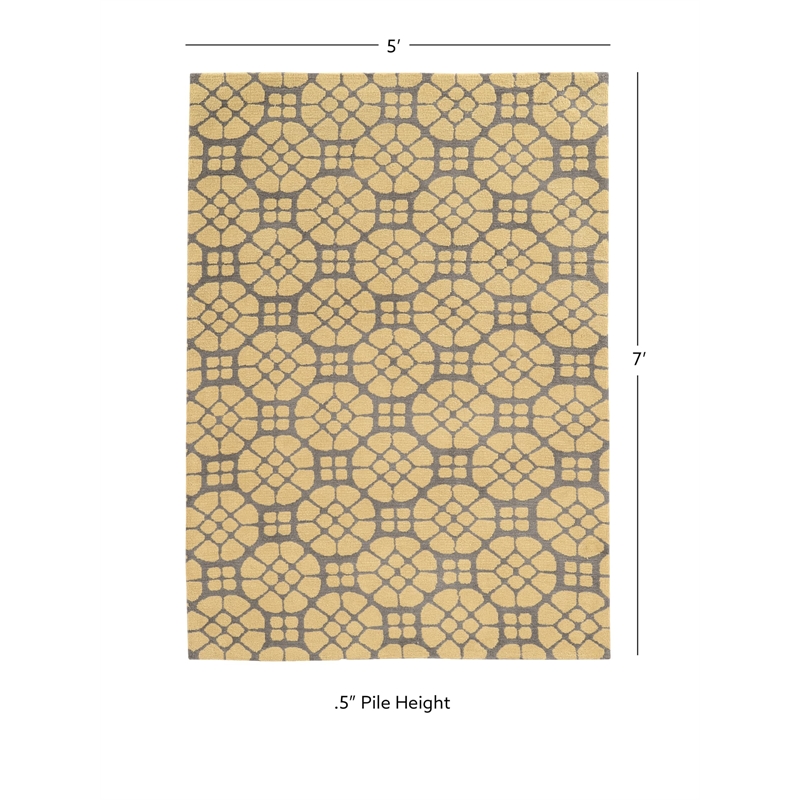 Linon Geo Lynette Hand Tufted Microfiber Polyester 5'x7' Rug in Gray