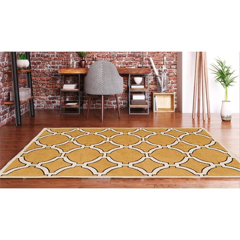 Linon Geo Kelli Hand Tufted Microfiber Polyester 8'x10' Rug in Yellow