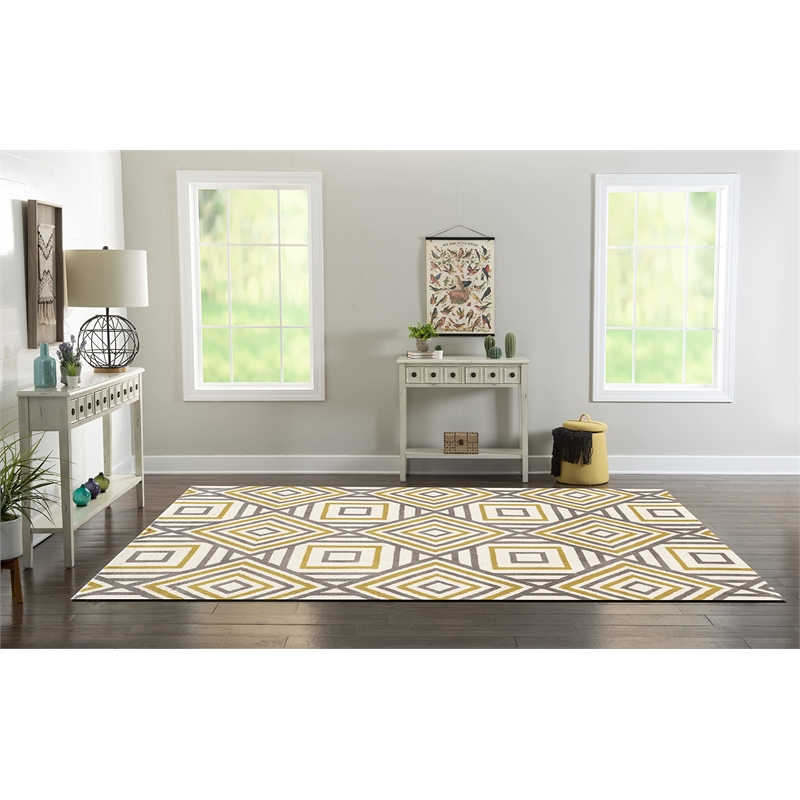 Linon Geo Ranlyn Hand Tufted Microfiber Polyester 8'x10' Rug in Ivory