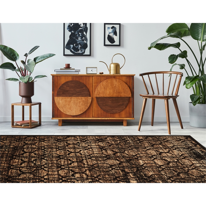 Linon Platinum Iron Gate Power Loomed Polyester 8'x11' Rug in Brown