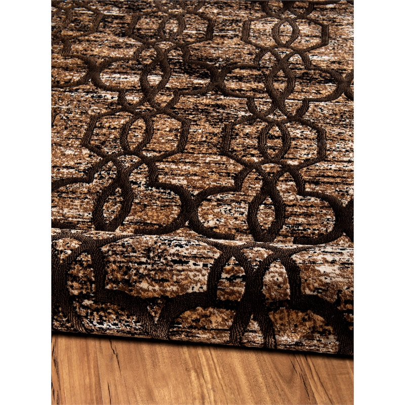 Linon Platinum Iron Gate Power Loomed Polyester 8'x11' Rug in Brown