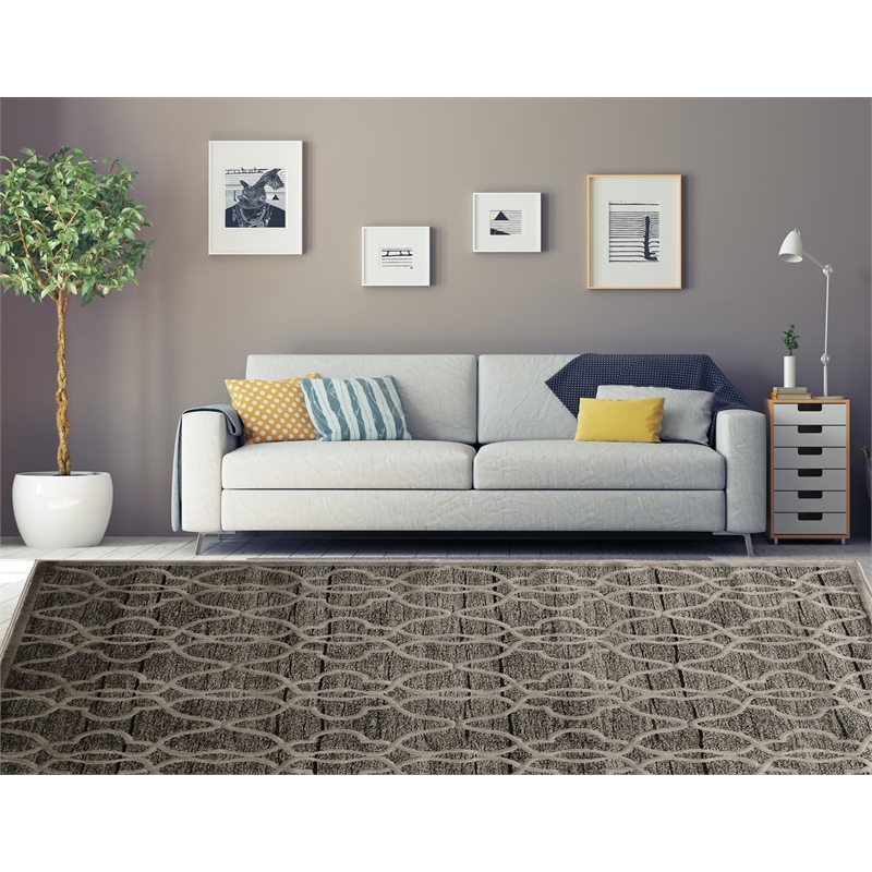 Linon Platinum RawIron Power Loomed Polyester 8'x11' Rug in Gray