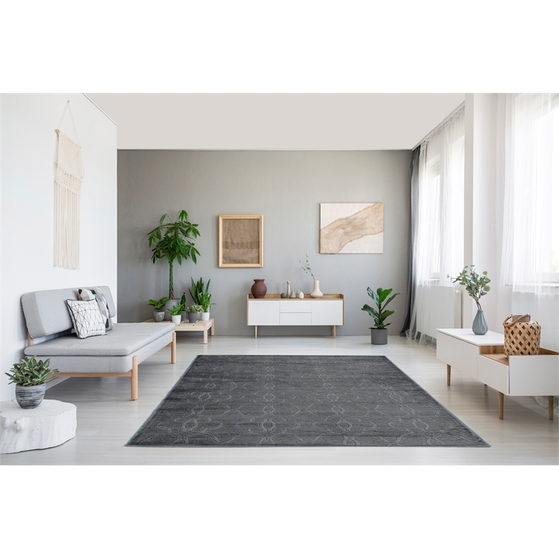 Linon Platinum RawIron Power Loomed Polyester 8'x11' Rug in Blue