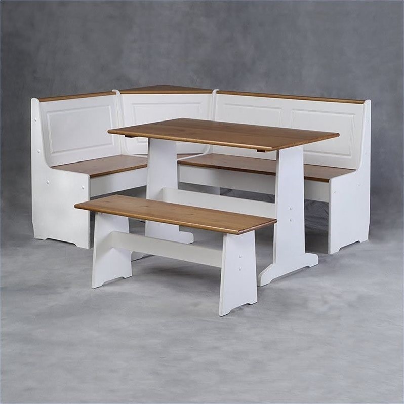 Linon Ardmore Breakfast Corner Nook Table Set in White ...