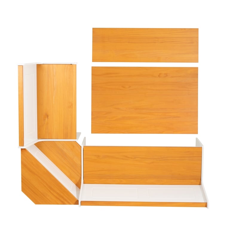 Linon Ardmore Pine Wood Corner Nook Dining Set with Storage in White and Natural