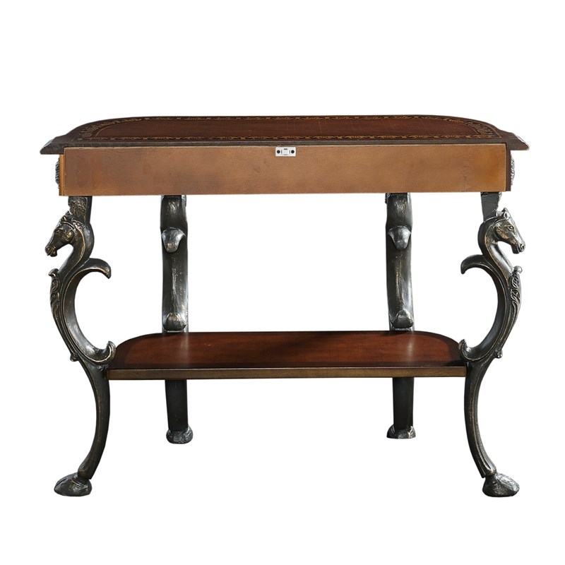 Linon Masterpiece Floral Demilune Metal and Wood Console Table in Brown