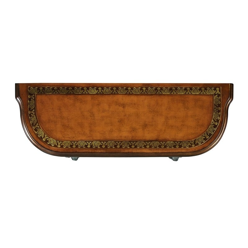 Linon Masterpiece Floral Demilune Metal and Wood Console Table in Brown