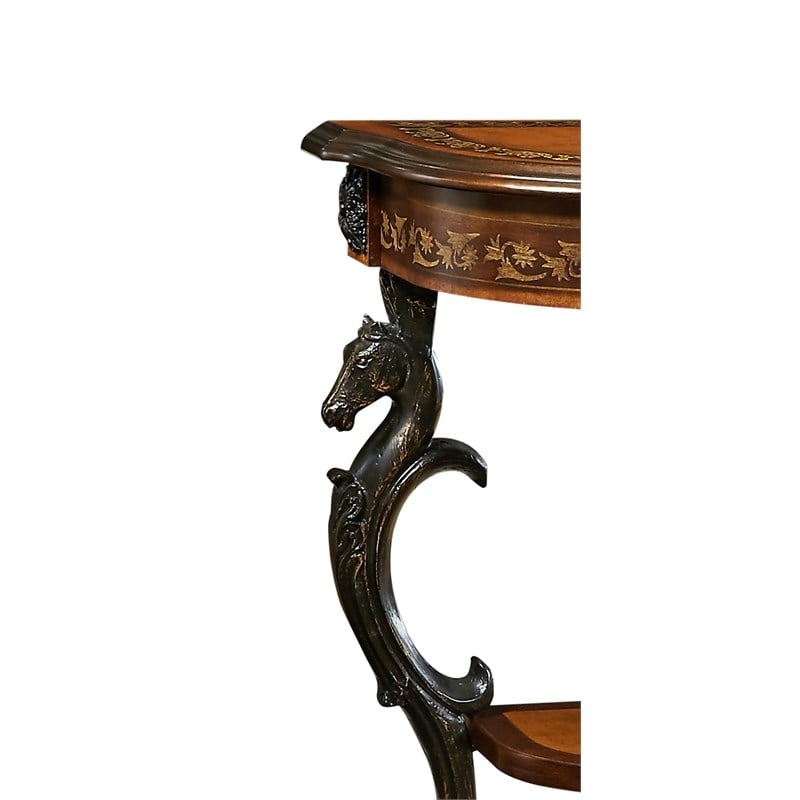 Linon Masterpiece Floral Demilune Metal and Wood Console Table in Brown