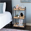 Linon Three Tiered Storage Stand in Rustic Brown Metal and Natural Wood