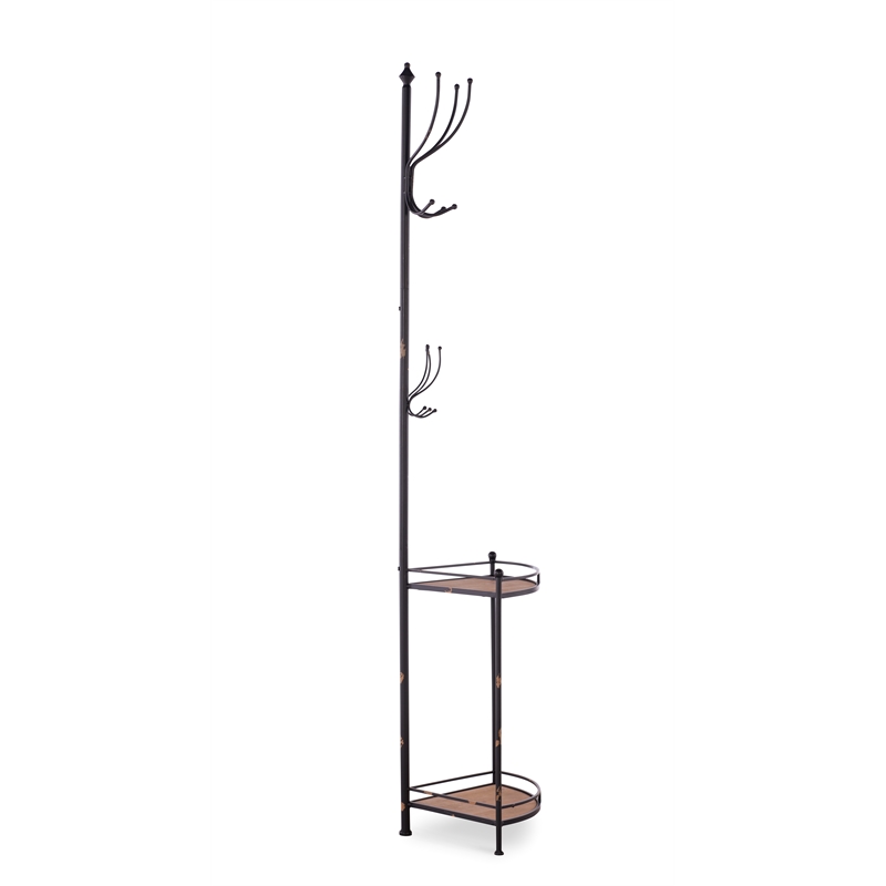 Linon Corner Metal and Wood Coat Rack in Black AHW806AS1