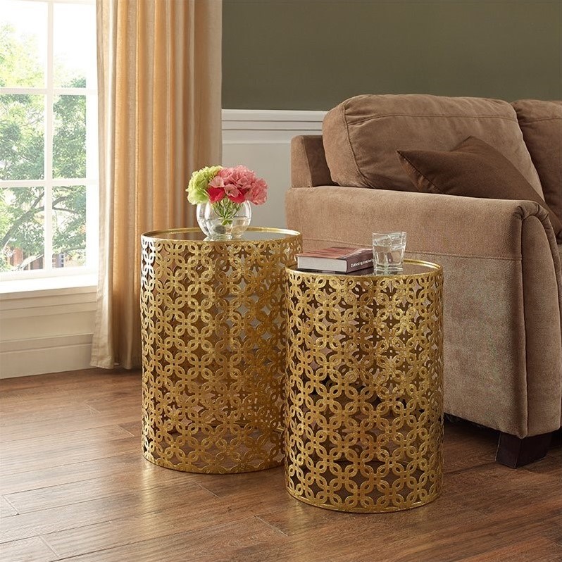 Linon Geometric Metal Nesting Table Set in Gold Cymax Business