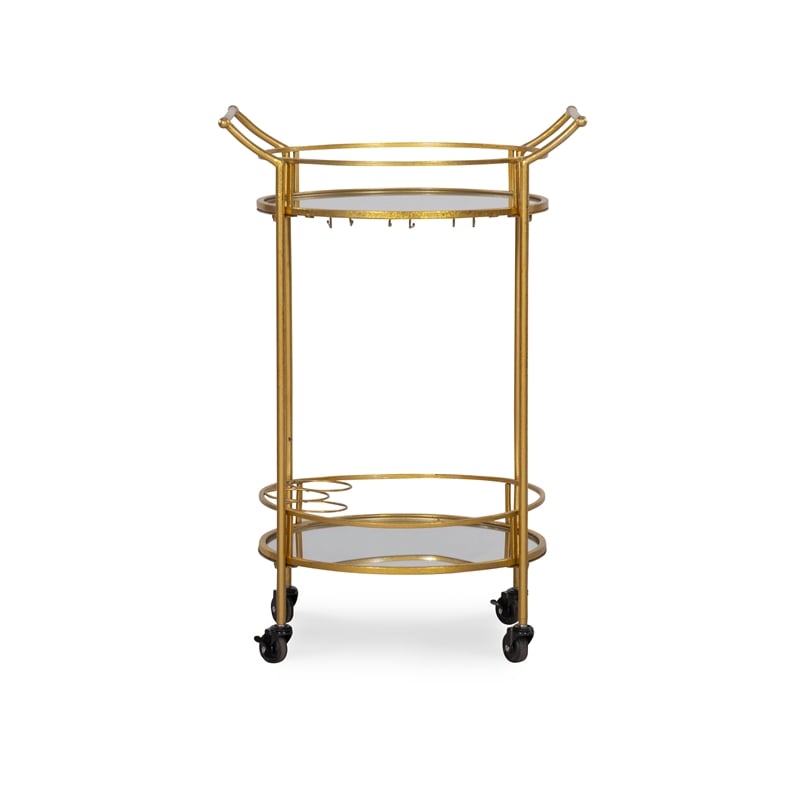 Linon Round Metal Bar Cart In Gold, Linon Round Bar Cart Gold