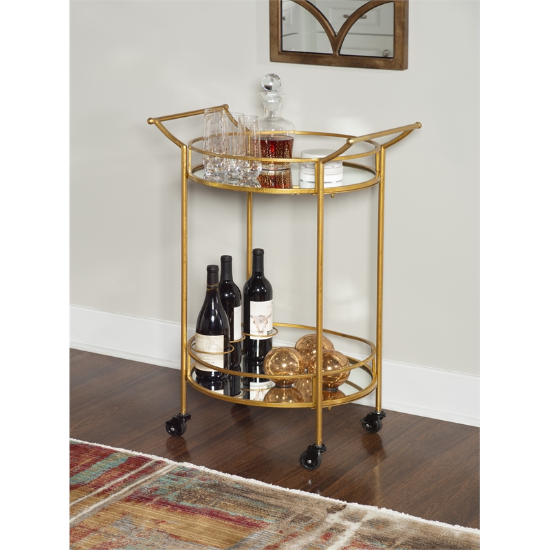 Linon Round Metal Bar Cart In Gold Ahw808as1