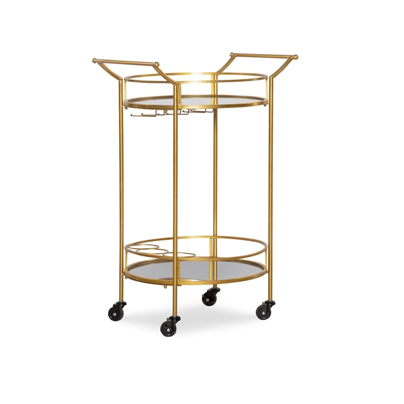 Linon Round Metal Bar Cart In Gold Ahw808as1 Linon Round Metal Bar Cart In Gold