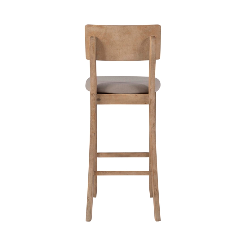 Linon Jordan Wood Bar Stool with Grey Padded Seat in Grey Wash Glaze Finish