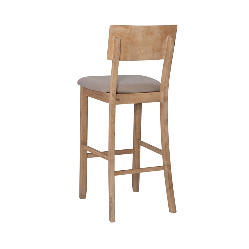 Linon Jordan Wood Bar Stool with Grey Padded Seat in Grey Wash Glaze Finish