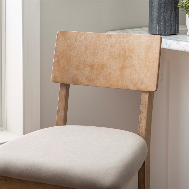 Linon Jordan Wood Bar Stool with Grey Padded Seat in Grey Wash Glaze Finish