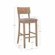 Linon Jordan Wood Bar Stool with Grey Padded Seat in Grey Wash Glaze Finish