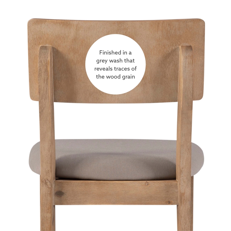 Linon Jordan Wood Bar Stool with Grey Padded Seat in Grey Wash Glaze Finish