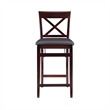 Linon Triena X-Back Folding Counter Stool Brown Faux Leather Seat in Merlot Wood