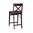 Linon Triena X-Back Folding Counter Stool Brown Faux Leather Seat in Merlot Wood
