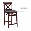 Linon Triena X-Back Folding Counter Stool Brown Faux Leather Seat in Merlot Wood
