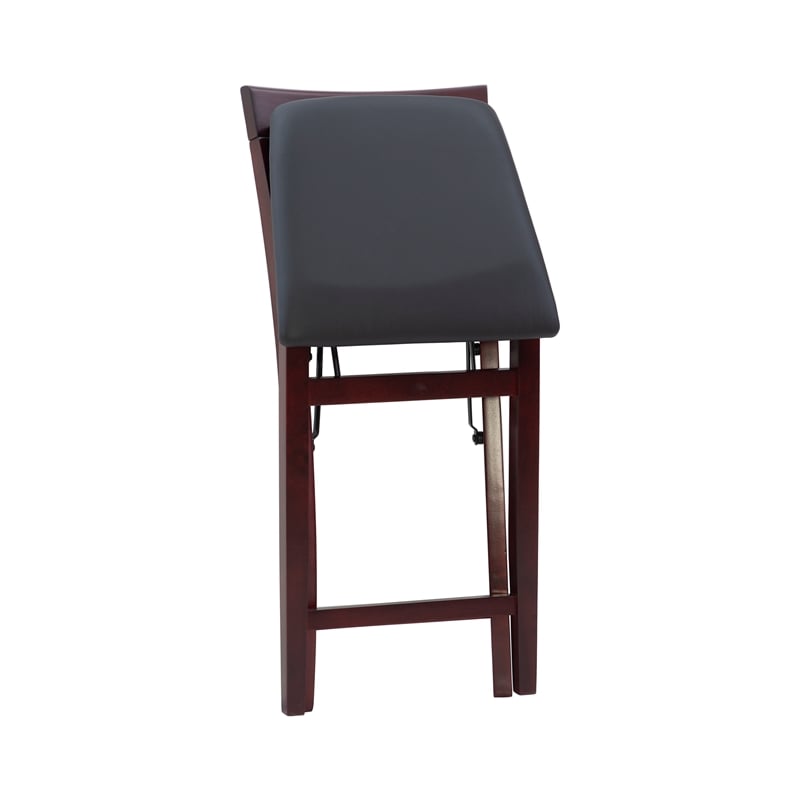 Linon Triena X-Back Folding Counter Stool Brown Faux Leather Seat in Merlot Wood