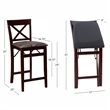 Linon Triena X-Back Folding Counter Stool Brown Faux Leather Seat in Merlot Wood