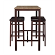 Linon Holly 3 Piece Steel & Wood Counter Height Pub Set Padded Seats in Brown
