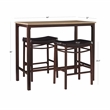 Linon Holly 3 Piece Steel & Wood Counter Height Pub Set Padded Seats in Brown