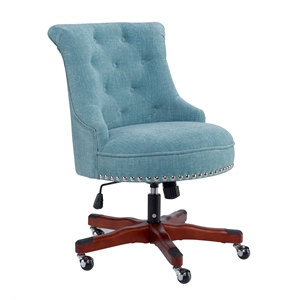 linon sinclair fabric button tufted walnut base office swivel chair