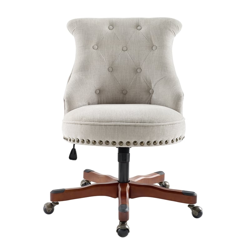 Linon Sinclair Upholstered Office Chair Wood Base with Wheels in Natural Beige