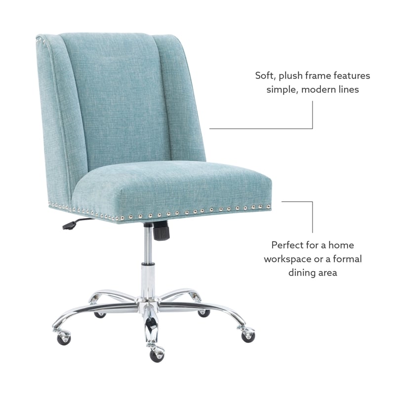 Linon Draper Wood Upholstered Office Chair in Aqua Blue