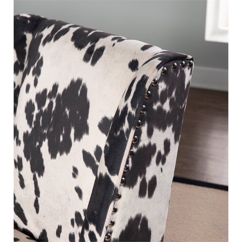 Linon Draper Wood Upholstered Office Chair in Black Cow Print