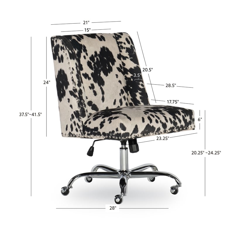Linon Draper Wood Upholstered Office Chair in Black Cow Print