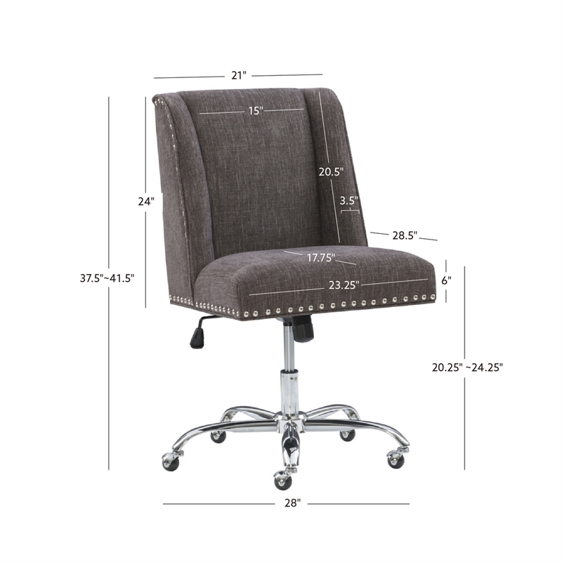Linon Draper Wood Upholstered Office Chair in Charcoal Gray