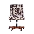 Linon Draper Wood Base Upholstered Rolling Office Chair in Brown Cow Print