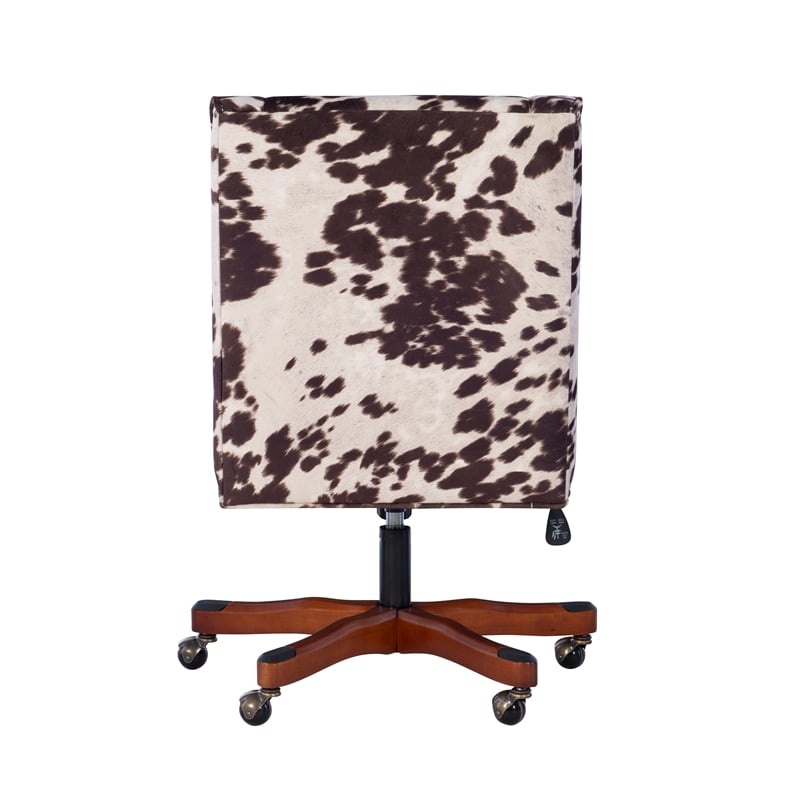 Linon Draper Wood Base Upholstered Rolling Office Chair in Brown Cow Print