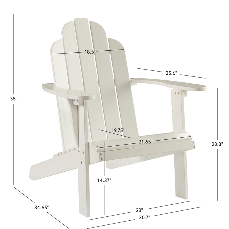 Linon Adirondack Sturdy Solid Acacia Wood Outdoor Chair in White Stain