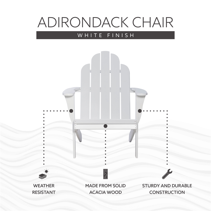 Linon Adirondack Sturdy Solid Acacia Wood Outdoor Chair in White Stain