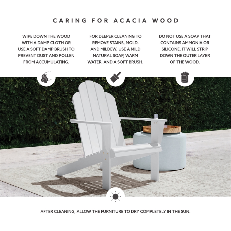 Linon Adirondack Sturdy Solid Acacia Wood Outdoor Chair in White Stain