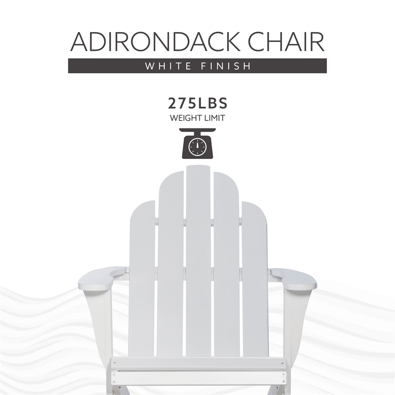 Linon Adirondack Sturdy Solid Acacia Wood Outdoor Chair in White Stain