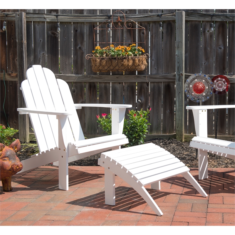 Linon Adirondack Outdoor Solid Sturdy Acacia Wood Ottoman in White Stain