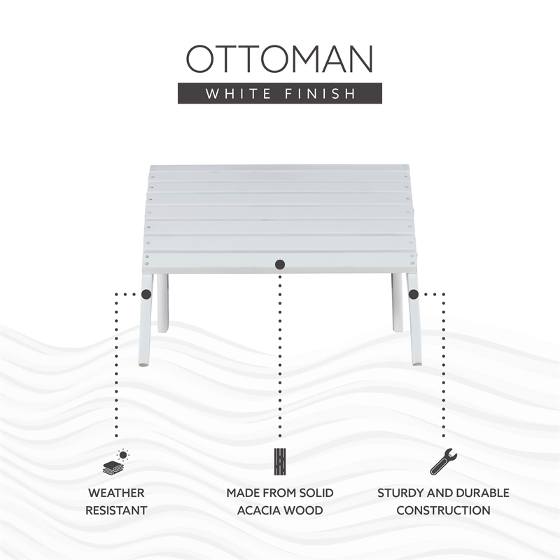 Linon Adirondack Outdoor Solid Sturdy Acacia Wood Ottoman in White Stain