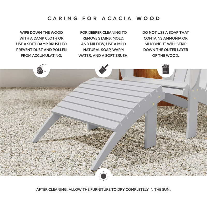 Linon Adirondack Outdoor Solid Sturdy Acacia Wood Ottoman in White Stain