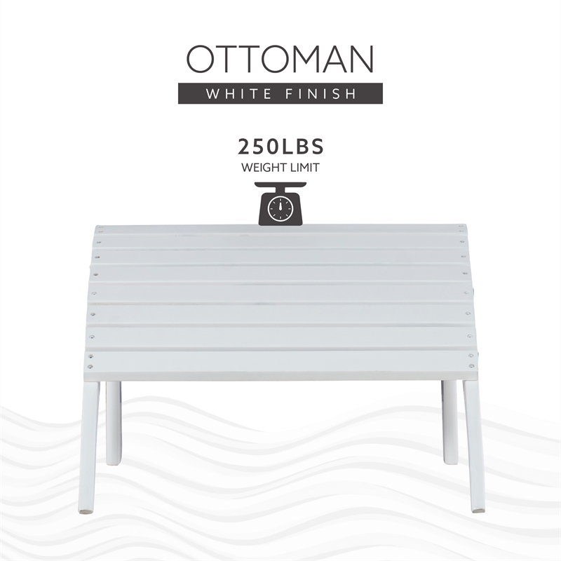 Linon Adirondack Outdoor Solid Sturdy Acacia Wood Ottoman in White Stain