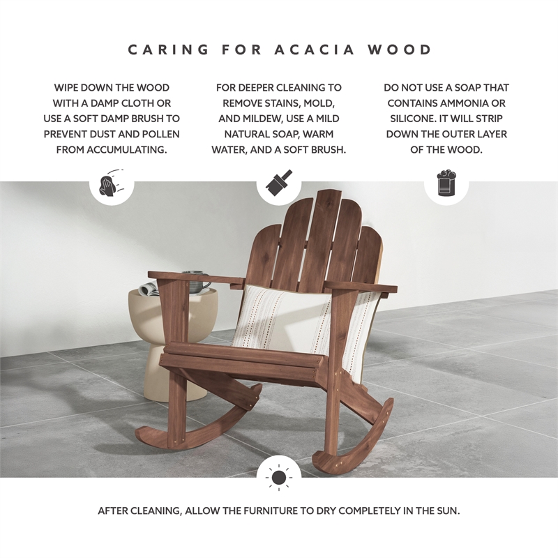 Linon Adirondack Sturdy Solid Acacia Wood Outdoor Rocker in Acorn Brown Stain